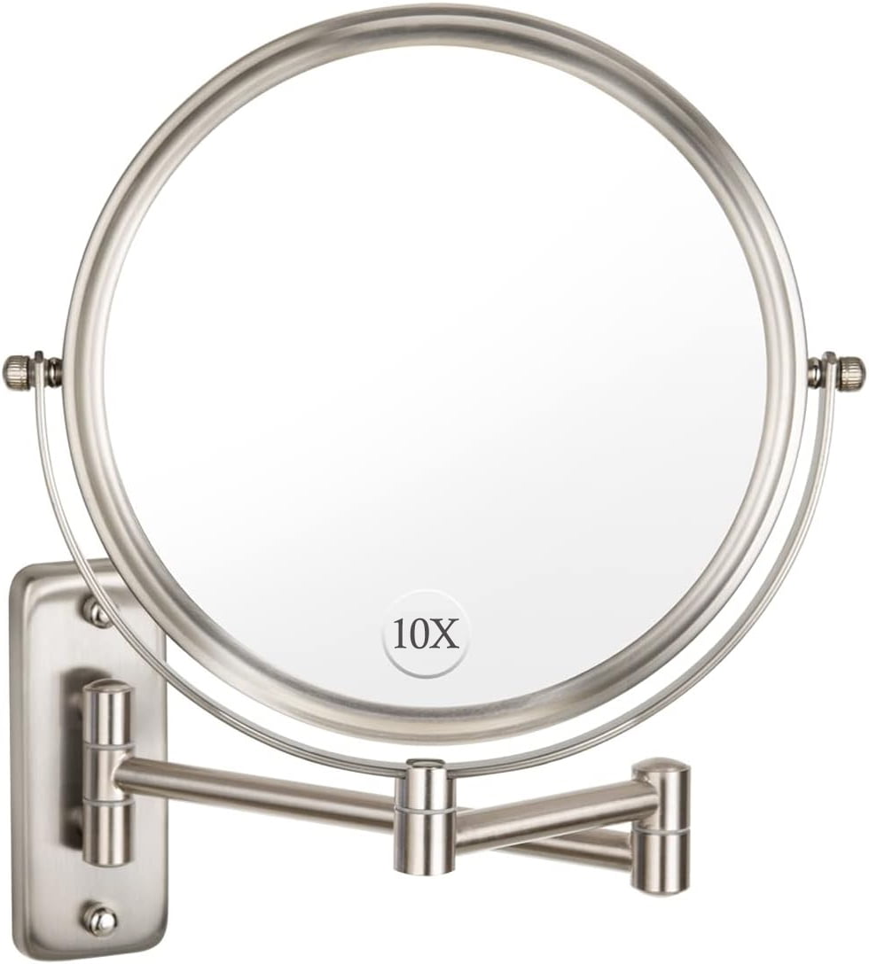 10X Magnifying Wall-Mount Makeup Mirror | 8-Inch Nickel Finish | Stylish & Functional