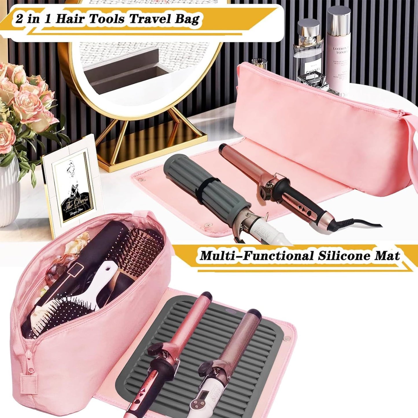 Travel Hair Tools Bag | Heat Resistant Mat & Organizer Case for Women