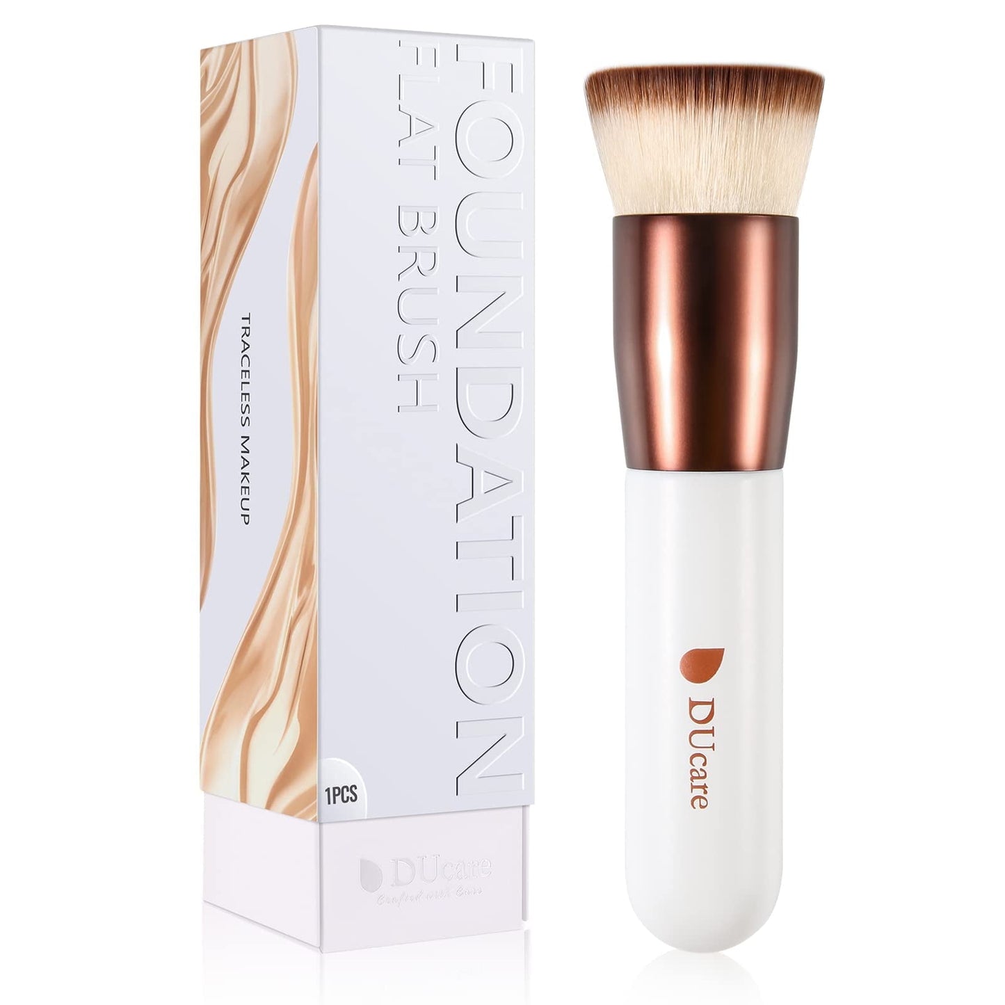 DUcare Flat Top Kabuki Foundation Brush | Rose Gold & White | For Liquid & Cream