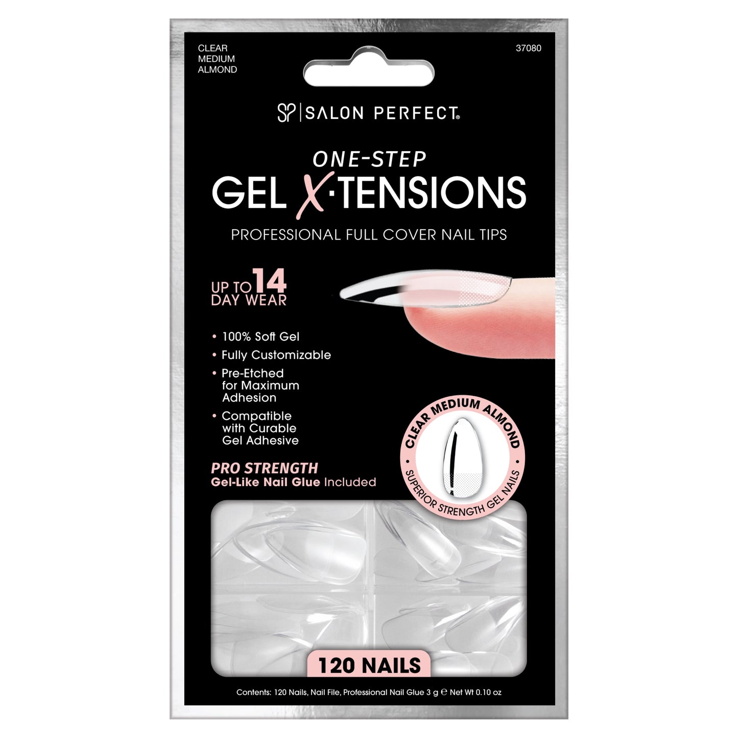 Salon Perfect 307 Gel X-Tension Clear Press-On Nails | Medium Almond Tips
