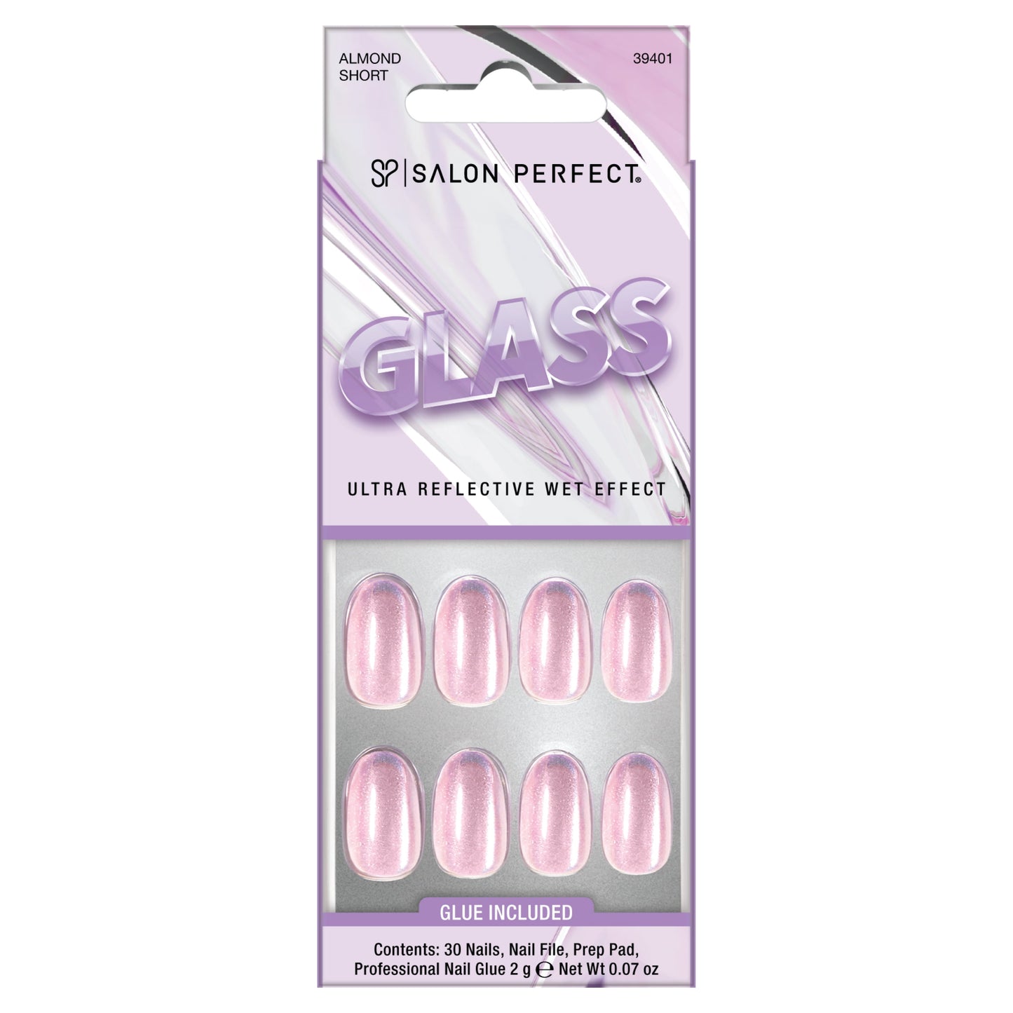 Salon Perfect 382 Glass Violet Short Almond Press-On Nails | 30 Count