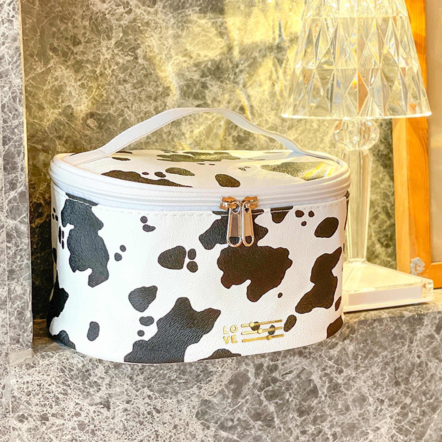Waterproof Cow Print Makeup Bag | Travel Cosmetic Organizer for Women