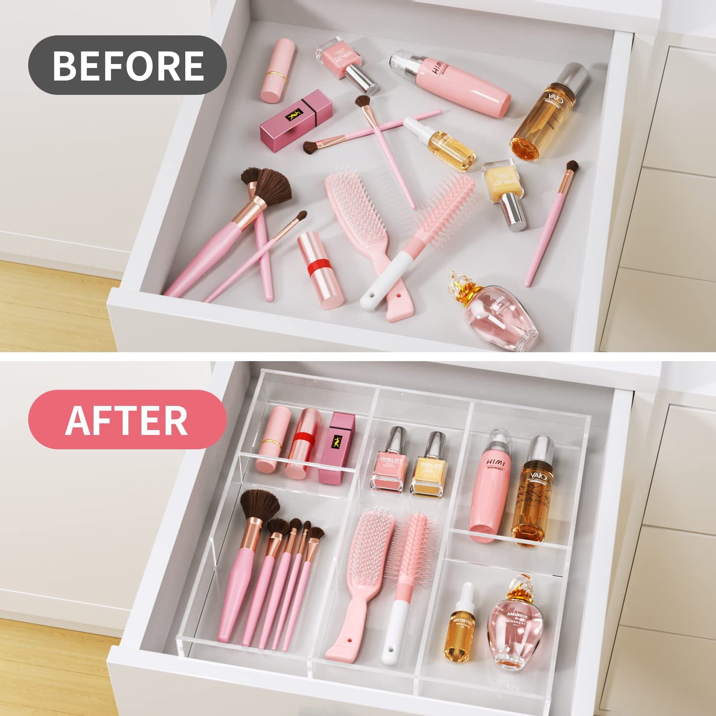 Clear Acrylic 6-Section Makeup Organizer Tray | Multi-Purpose Storage Solution