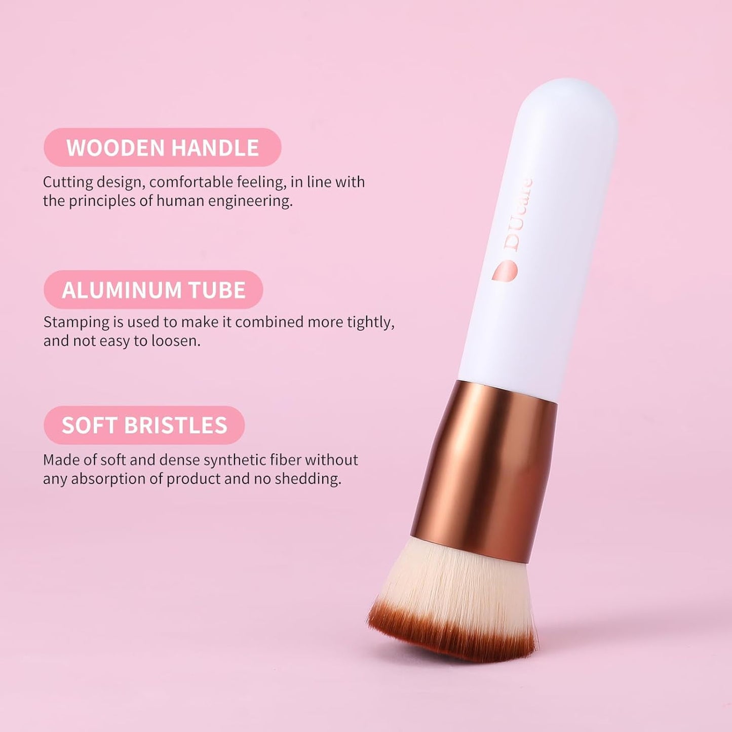 DUcare Flat Top Kabuki Foundation Brush | Rose Gold & White | For Liquid & Cream