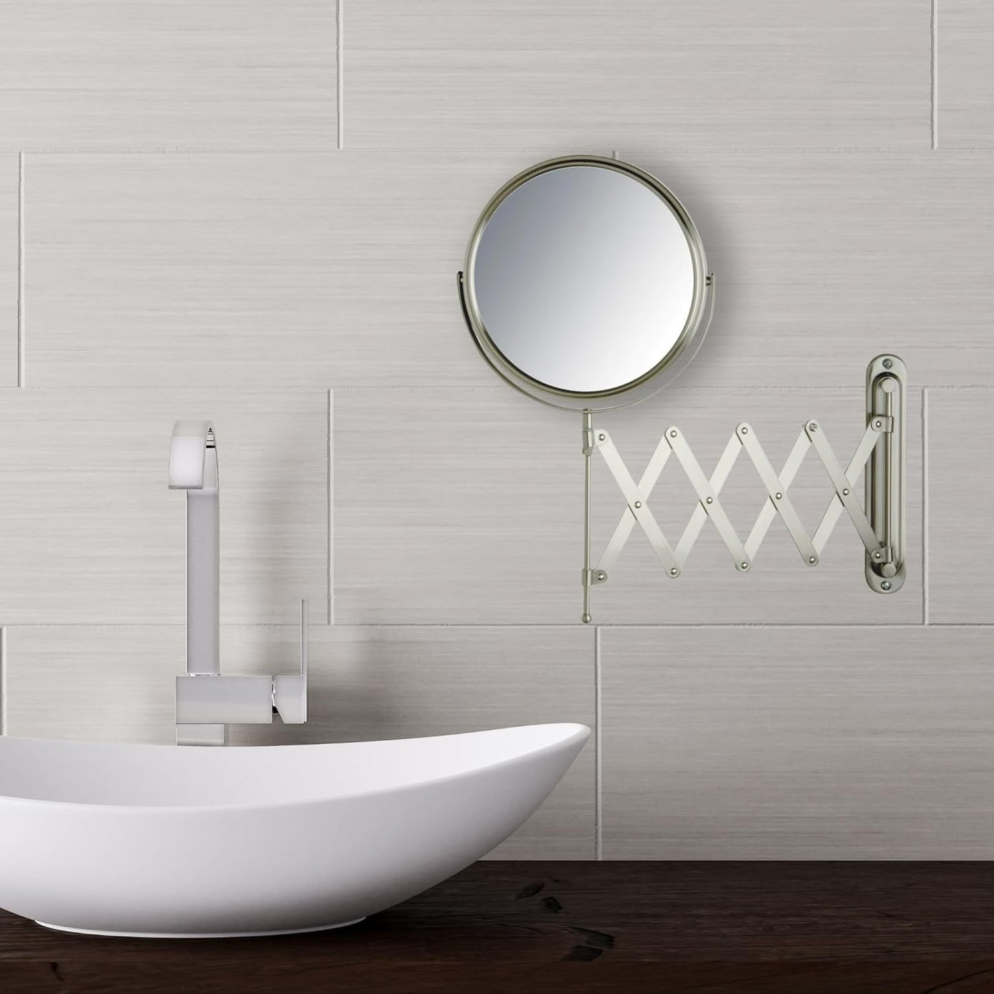 Jerdon 8-Inch Wall-Mounted Makeup Mirror | 7X/1X Magnification | Nickel Finish