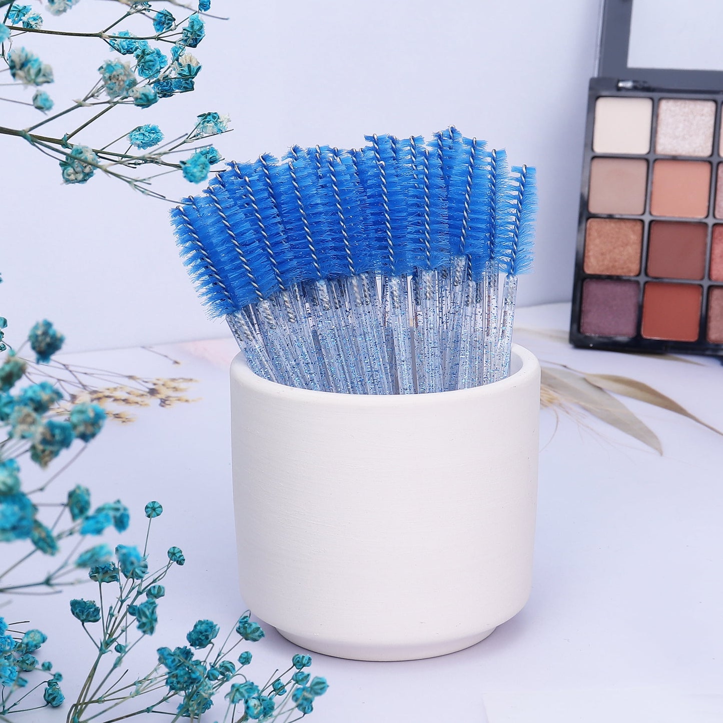50Pcs Disposable Blue Crystal Mascara Wands | Eyelash Brushes for Makeup