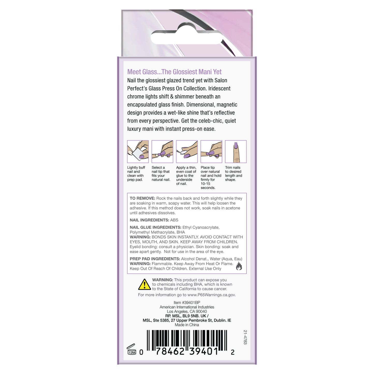 Salon Perfect 382 Glass Violet Short Almond Press-On Nails | 30 Count