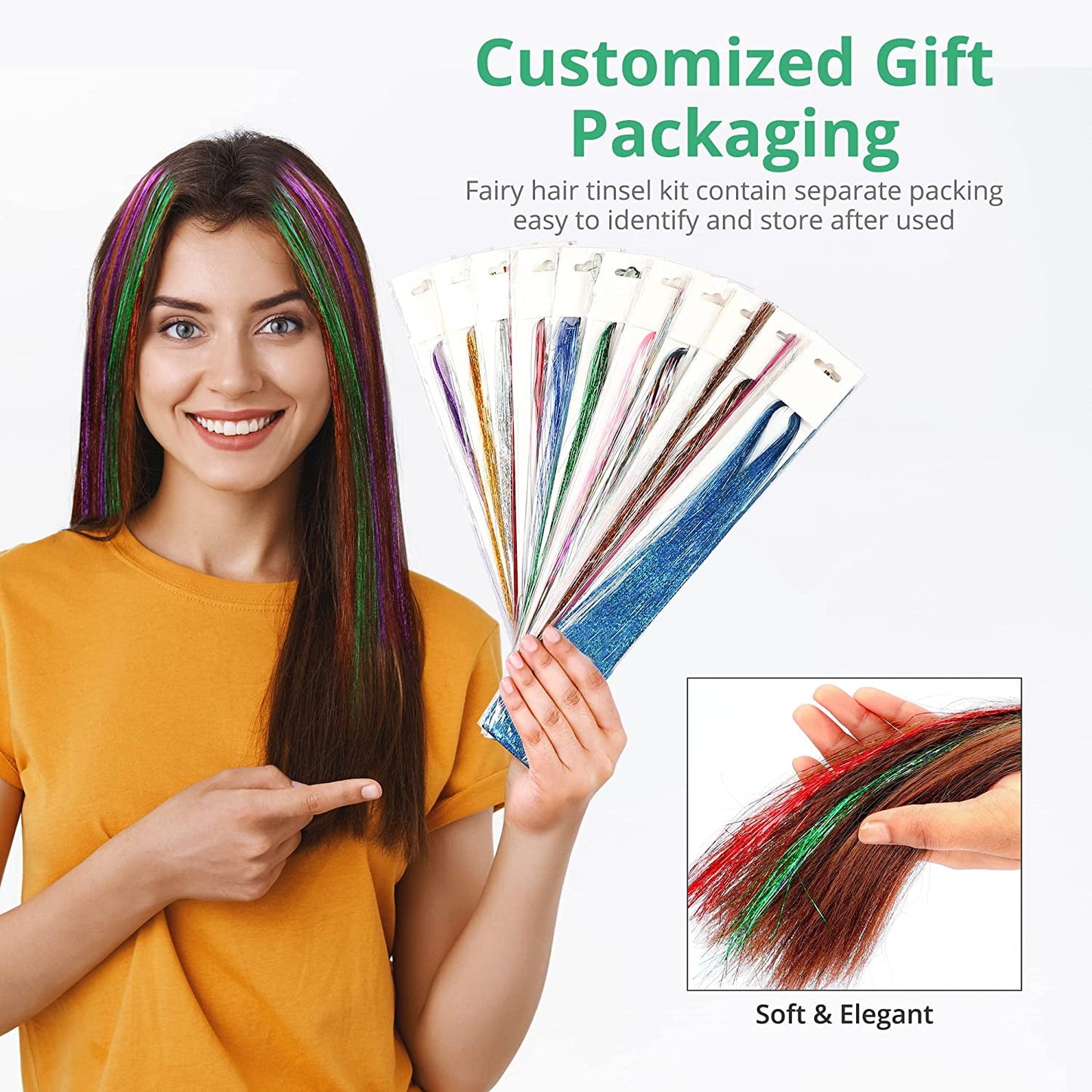 Herbiar Hair Tinsel Kit | 12 Colors | 2400 Strands | Heat-Resistant Extensions for Women