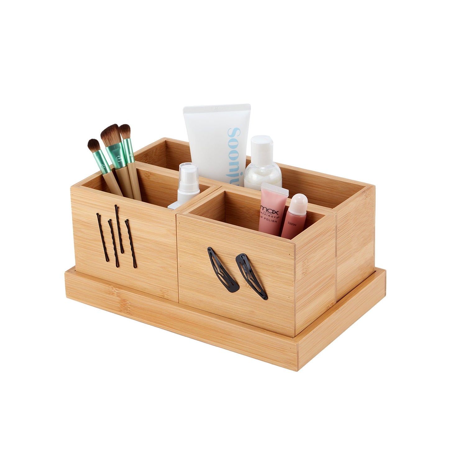 Bamboo Cosmetic & Toiletry Organizer Set | 4-Piece | Removable | Brown