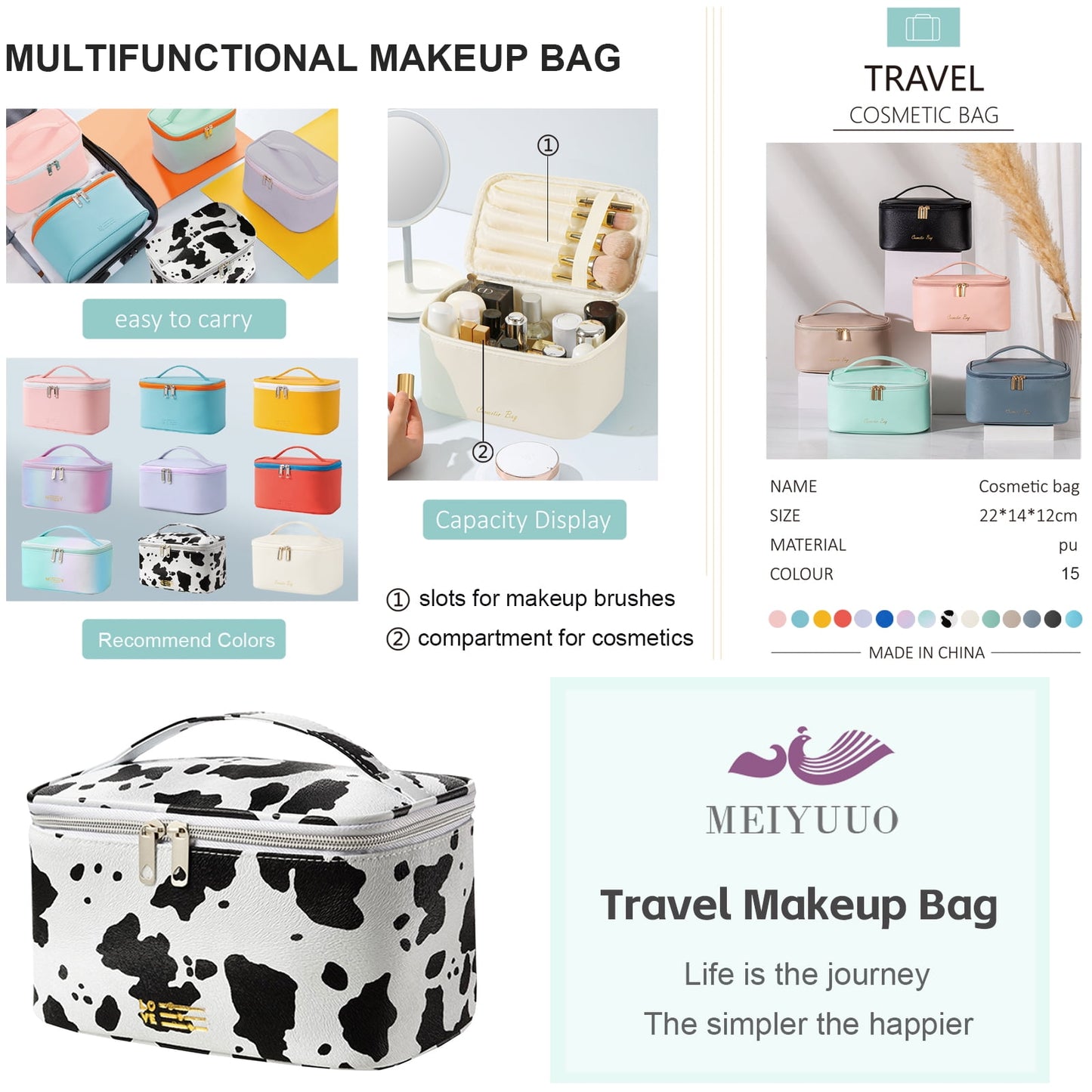 Waterproof Cow Print Makeup Bag | Travel Cosmetic Organizer for Women