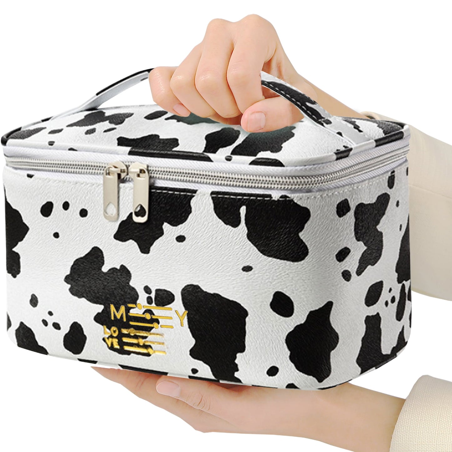 Waterproof Cow Print Makeup Bag | Travel Cosmetic Organizer for Women