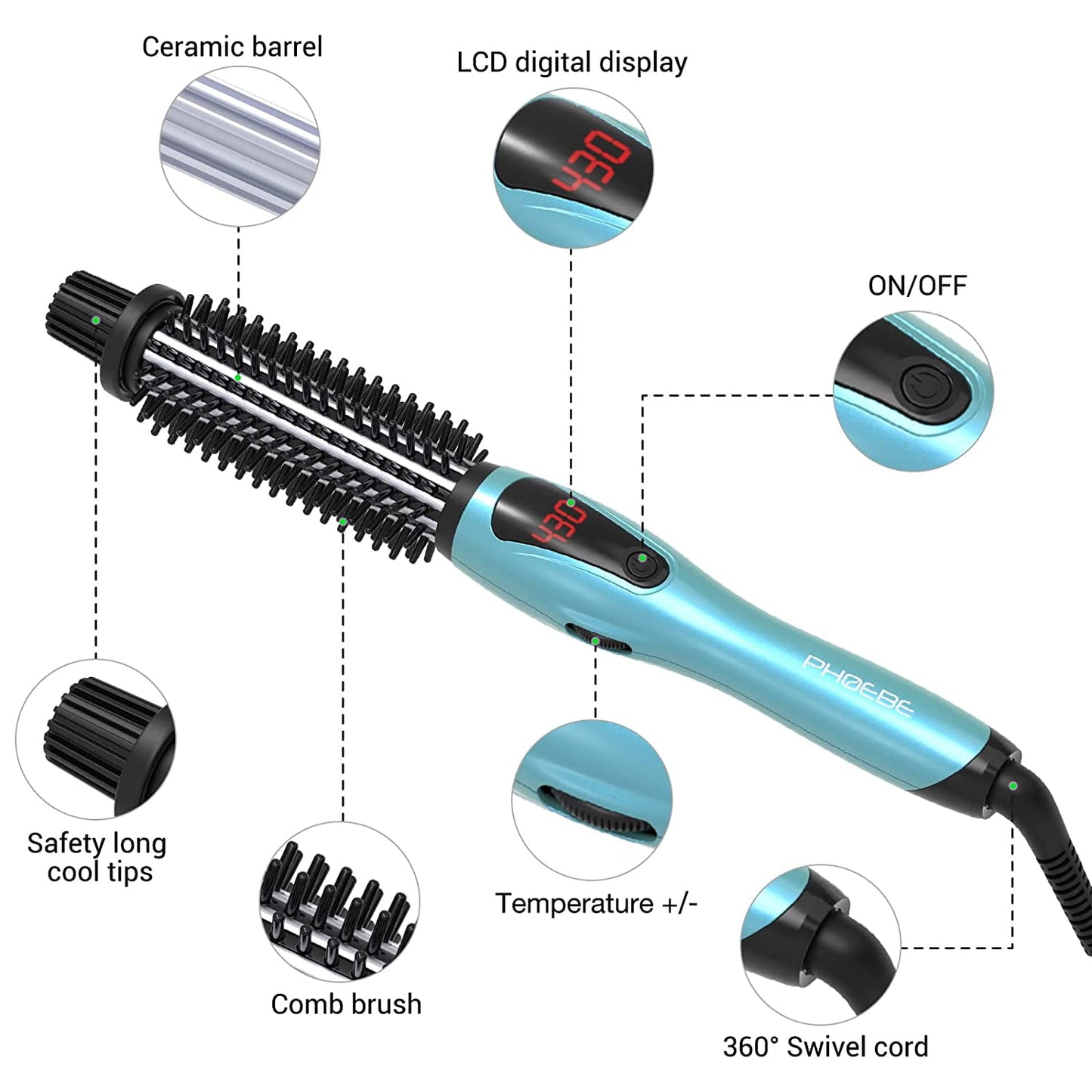 1-Inch Sea-Maid Curling Iron | Thermal Brush with LCD Display | Blue