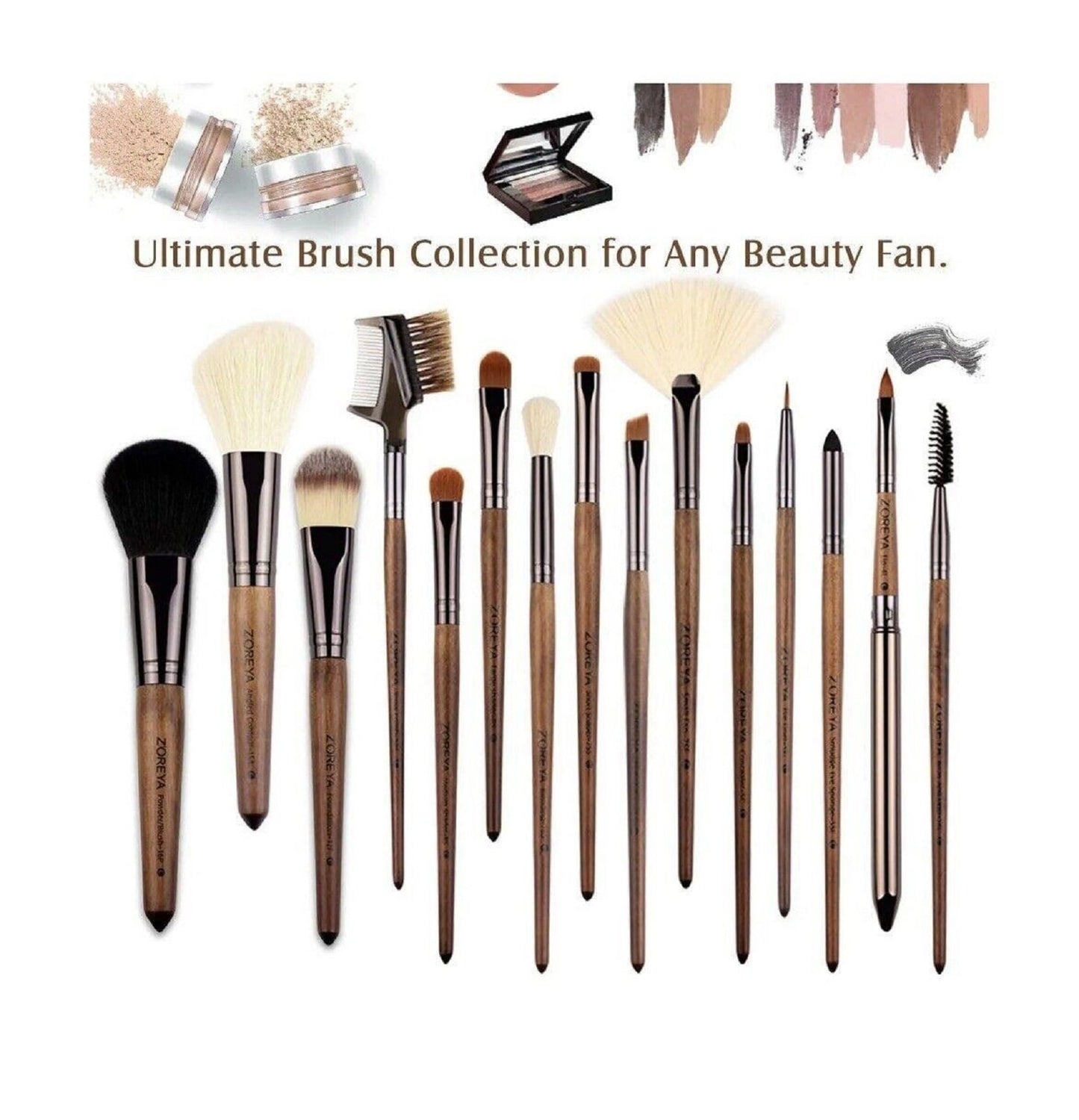15-Piece Walnut Makeup Brush Set | Unique Brushes for Women