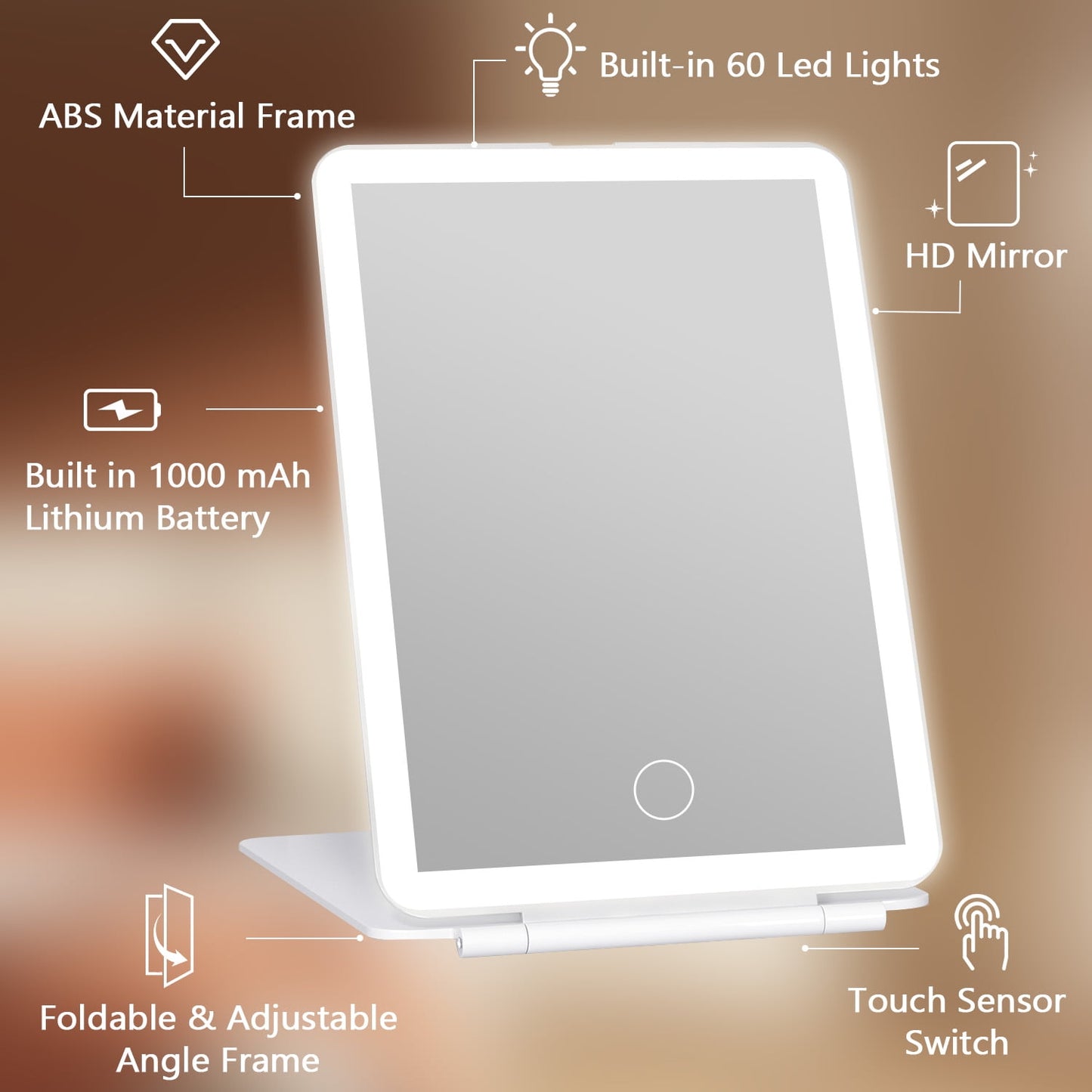 Rechargeable Portable Makeup Vanity Mirror | 60 LED Lights | White 7.9''