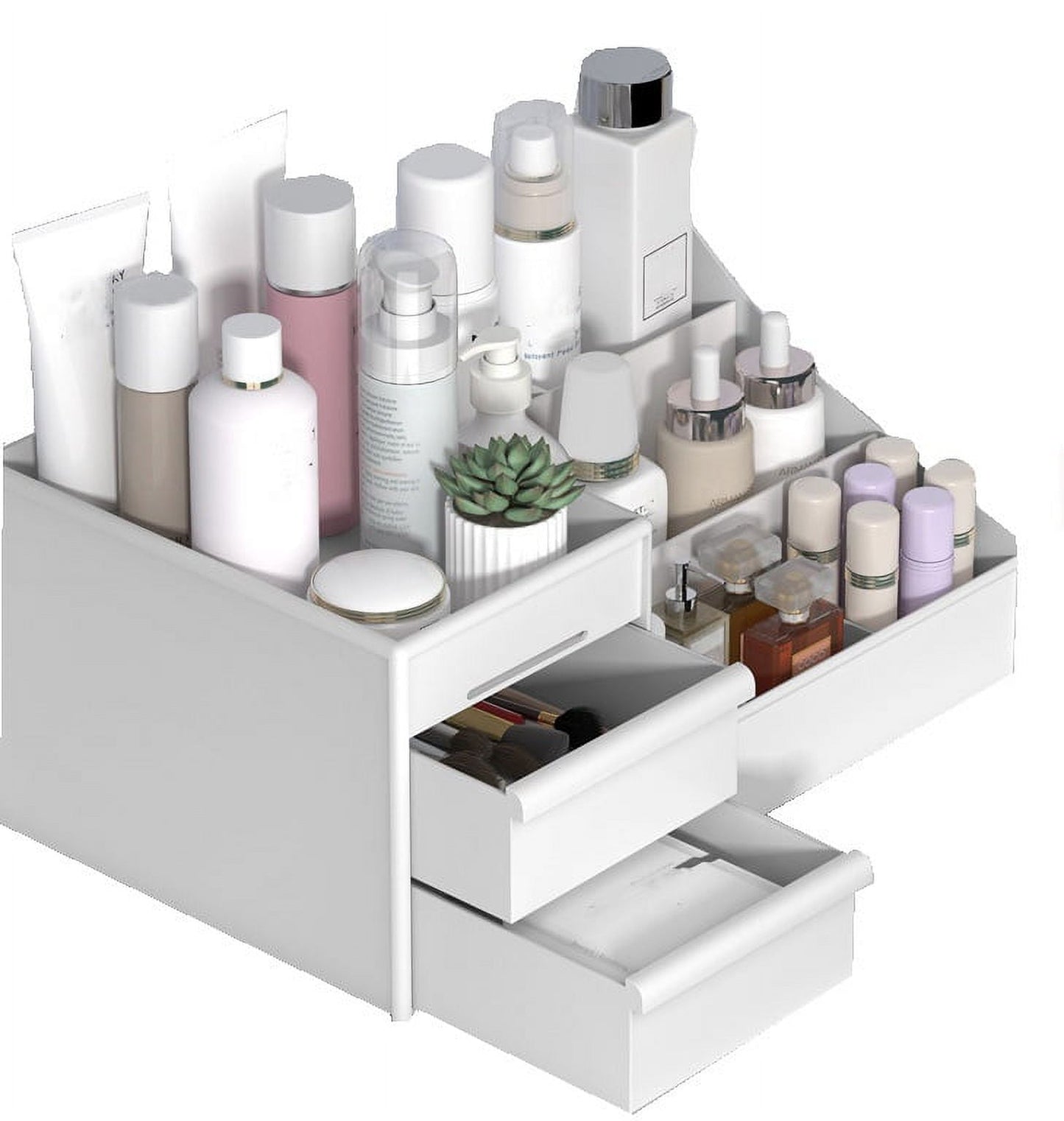 Makeup Organizer | White Cosmetic Box with 2 Drawers & 7 Compartments