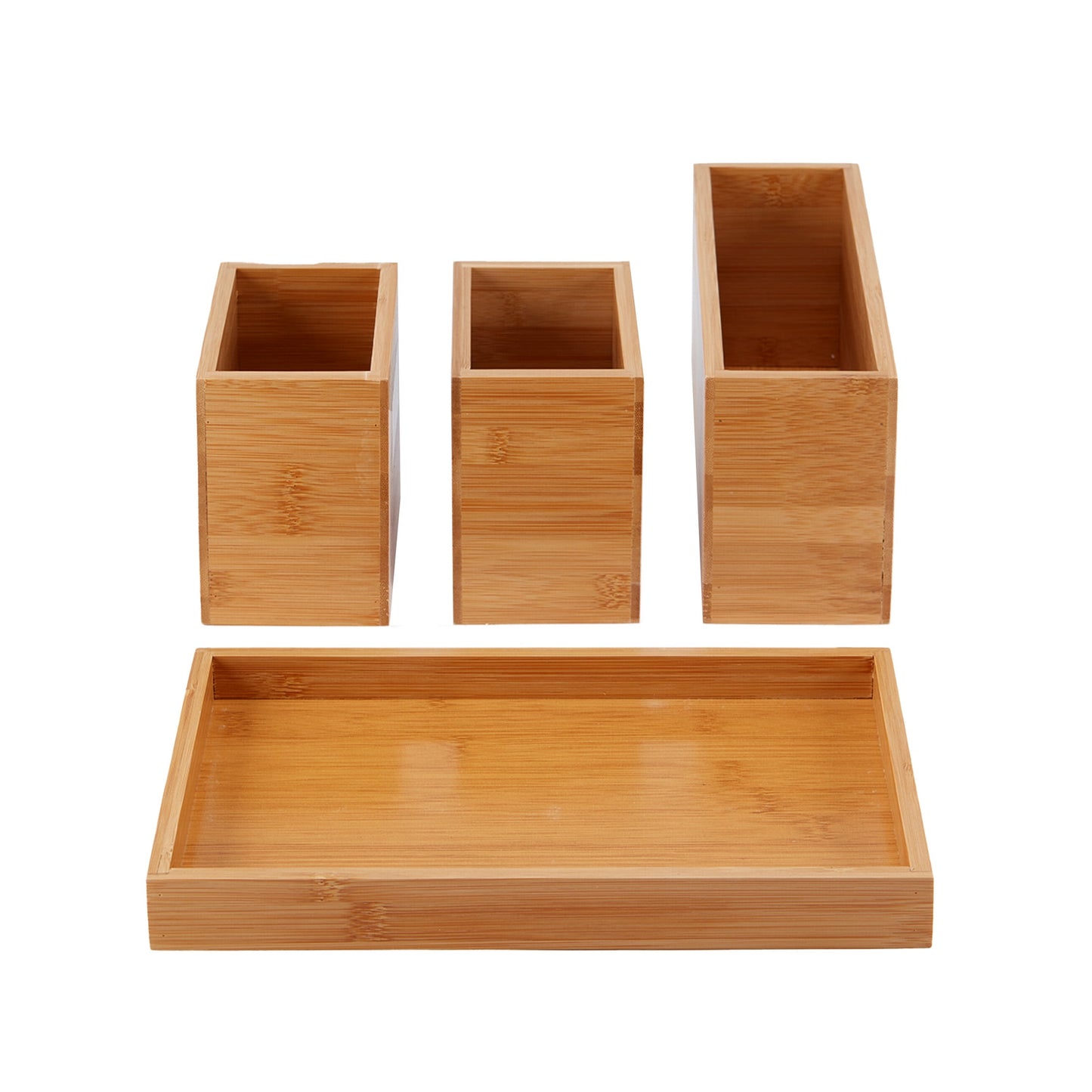 Bamboo Cosmetic & Toiletry Organizer Set | 4-Piece | Removable | Brown