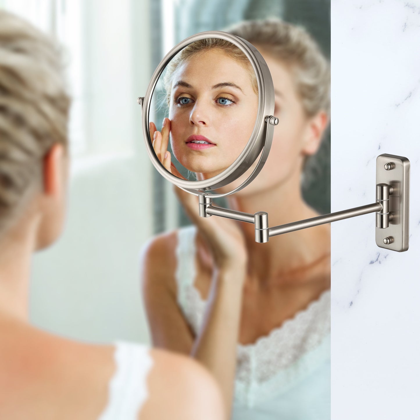 10X Magnifying Wall-Mount Makeup Mirror | 8-Inch Nickel Finish | Stylish & Functional