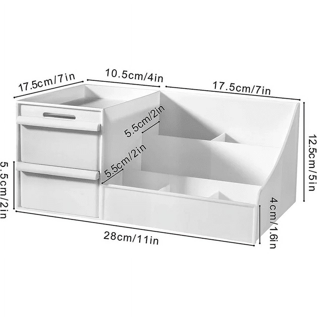 Makeup Organizer | White Cosmetic Box with 2 Drawers & 7 Compartments