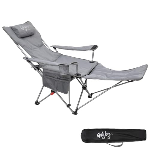 #WEJOY 2-in-1 Camping Chair Reclining, Lightweight Folding Camping Chair with Adjustable Backrest & Footrest, Camping Lounge Chair with Headrest, Cup Holder, Storage Bag, for Beach, Lawn, Concert