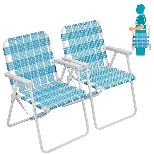 #WEJOY 2 Pack Folding Webbed Lawn Beach Chair,Heavy Duty Portable Chairs for Outside with Hard Arm,Carry Strap for Outdoor Camping Garden Concert Festival Sand Picnic BBQ