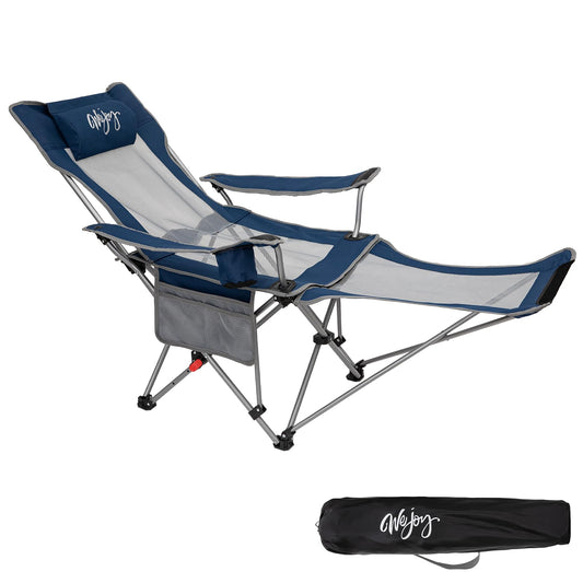#WEJOY 2-in-1 Reclining Camping Chair, Lightweight Folding Camping Chair with Adjustable Backrest & Footrest, Camping Lounge Chair with Headrest, Cup Holder, Storage Bag, for Beach, Lawn, Concert